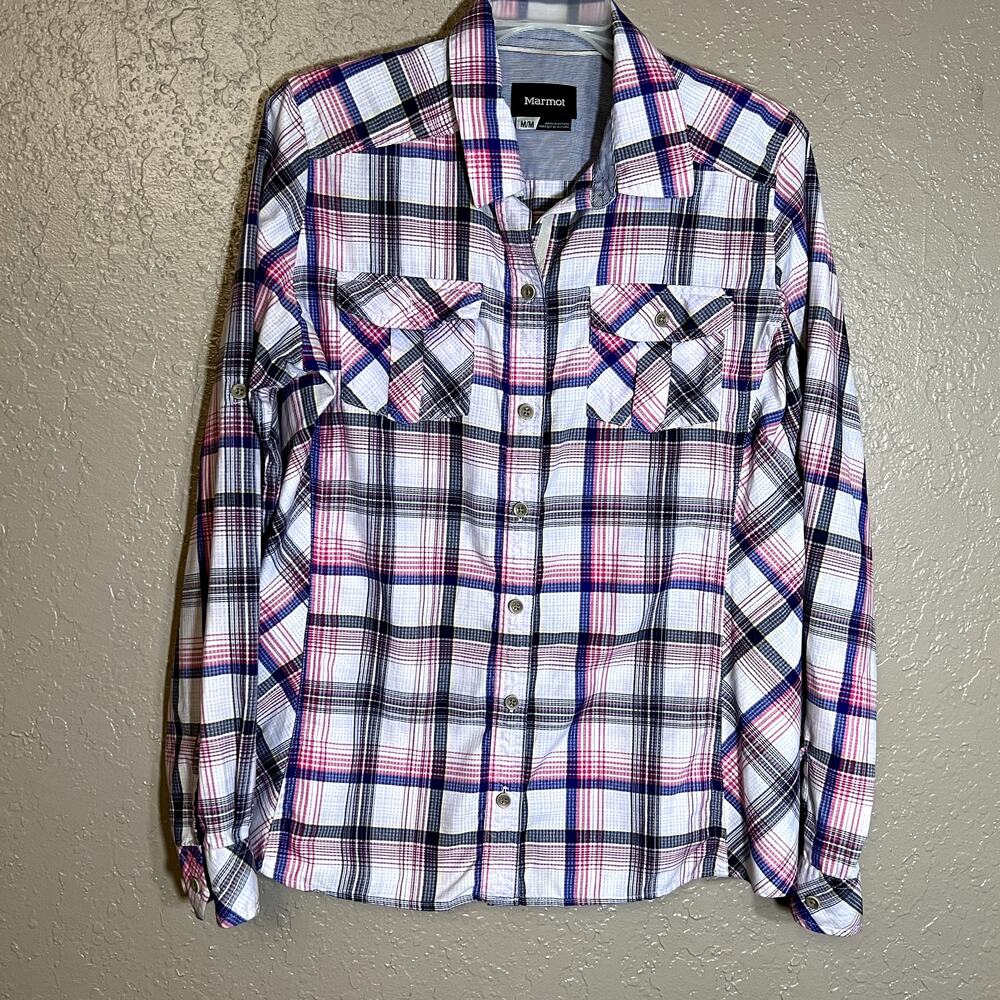 Marmot plaid button down shirt medium pink purple